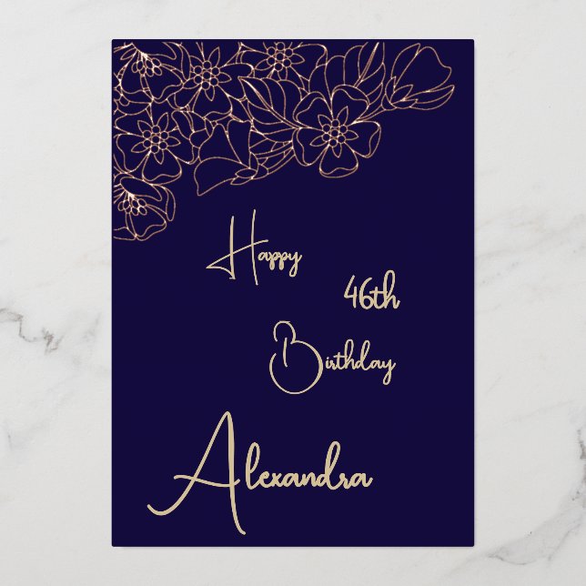 Personal Navy & Gold Named & Aged Birthday Card (Front)