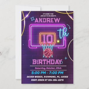 Personal Neon Basketball Birthday Party Invitation