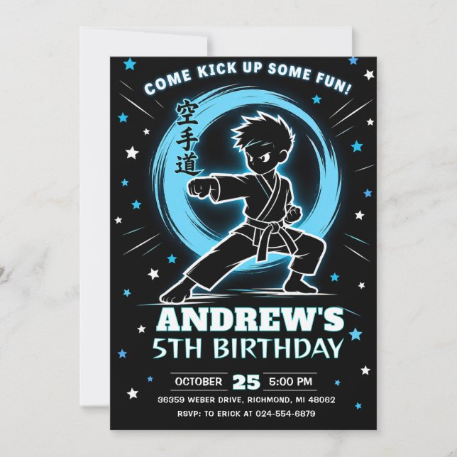 Personal Neon Karate birthday Invitation (Front)