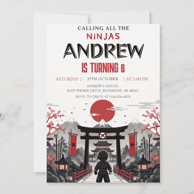 Personal Ninja birthday Invitation (Front)