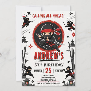 Personal Ninja boy Warrior Party birthday Invitation