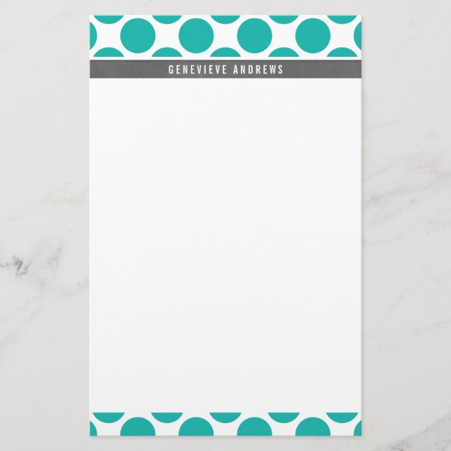 PERSONAL NOTE cute large polka dot bold jade green Stationery (Front)