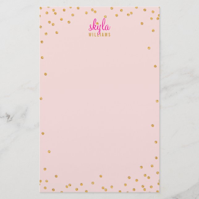 PERSONAL NOTE mini spot confetti gold glitter pink Stationery (Front)