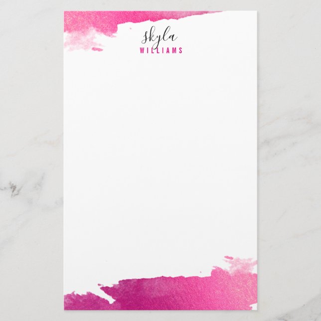PERSONAL NOTE modern luxe gilded faux pink Stationery (Front)