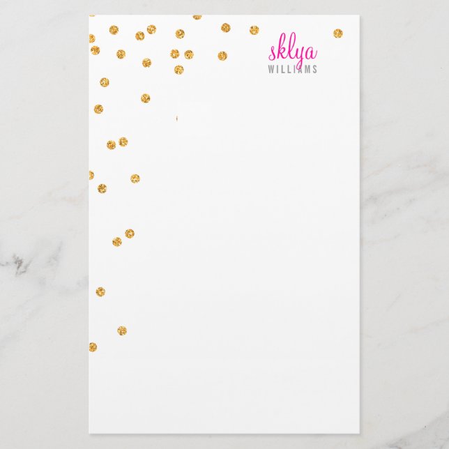 PERSONAL NOTE polka dot confetti bold gold glitter Stationery (Front)