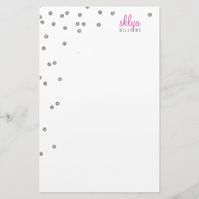 PERSONAL NOTE polka dot confetti silver glitter Stationery (Front)
