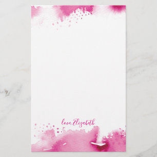 PERSONAL NOTE smart pretty dark pink watercolor Stationery