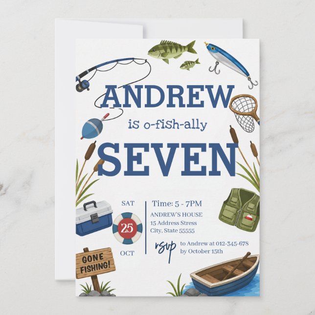 Personal o-fish-ally Fishing Birthday Invitation (Front)