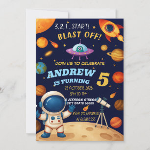 Personal Outer Space Galaxy Blast Off birthday Invitation