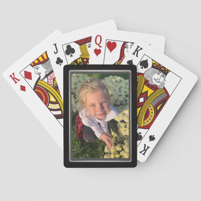 Personal Photo Beveled Black Frame Playing Cards (Back)