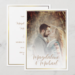 Personal Photo Gold Frame   Typography Wedding Invitation