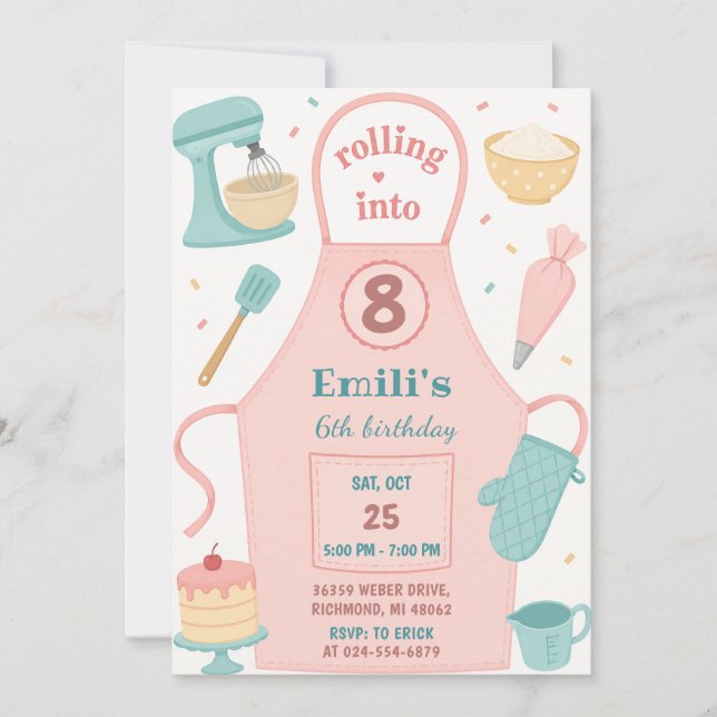 Personal Pink Apron Cooking Birthday Invitation (Front)