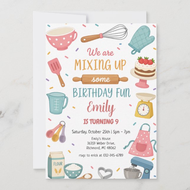Personal Pink Baking birthday Invitation (Front)