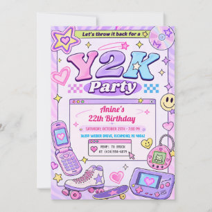 Personal Pink Retro Girl Y2K Birthday Invitation