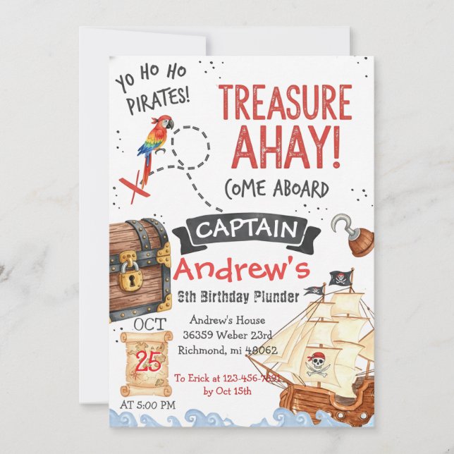 Personal Pirate Birthday Party Invitation Card (Front)