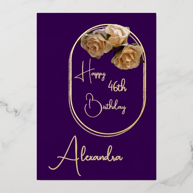 Personal Purple & Gold Named & Aged Birthday Card (Front)
