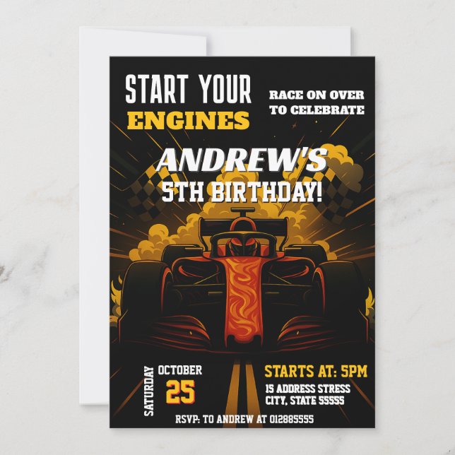 Personal Racing Car Birthday party for boy Invitation (Front)