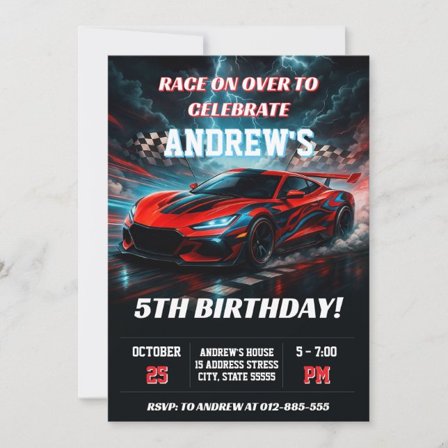 Personal Racing car sport birthday for boy Invitation (Front)