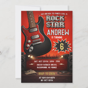 Personal Red Black Rock and Roll Birthday  Invitation