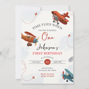 Personal Retro Aeroplane first Birthday party Invitation
