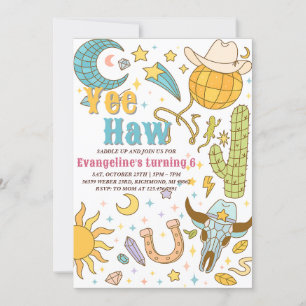 Personal Retro Space Yee Haw Cowgirl Birthday Invitation
