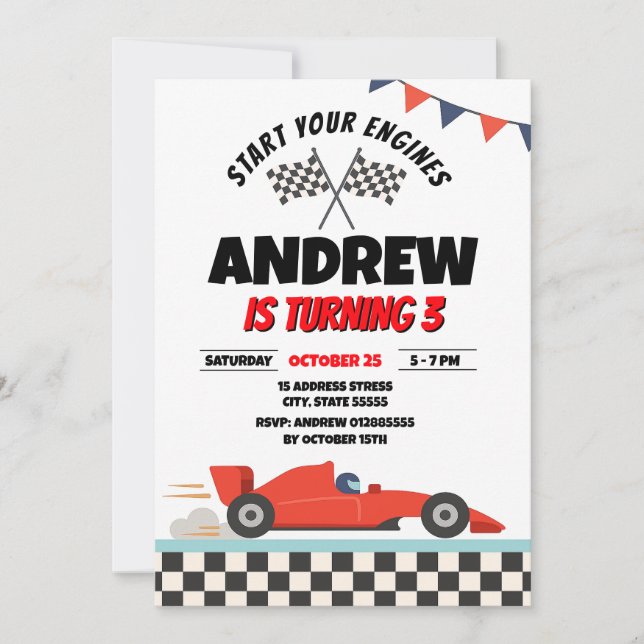 Personal Retro Sports boy Race Car Birthday Invitation (Front)