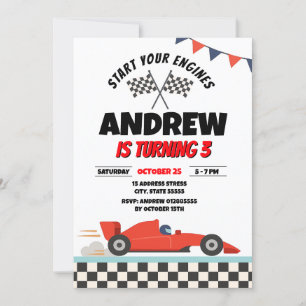 Personal Retro Sports boy Race Car Birthday Invitation