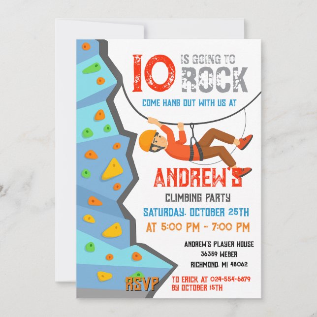 Personal Rock Climbing Birthday Party Invitation (Front)