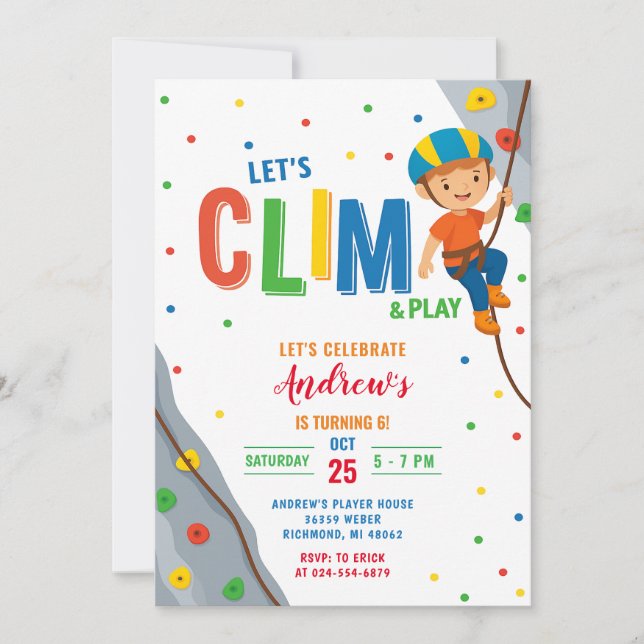 Personal Rock Climbing Birthday Party Invitation (Front)