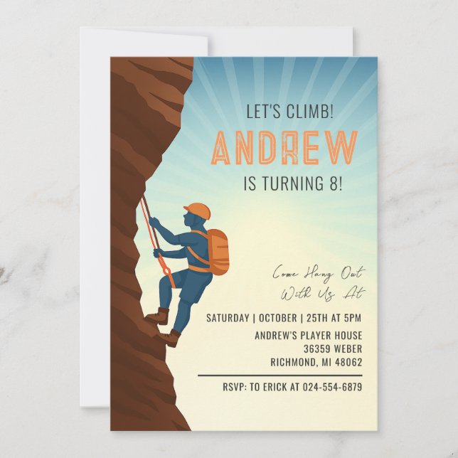 Personal Rock Climbing Birthday Party Invitation (Front)