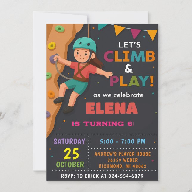 Personal Rock Climbing Birthday Party Invitation (Front)
