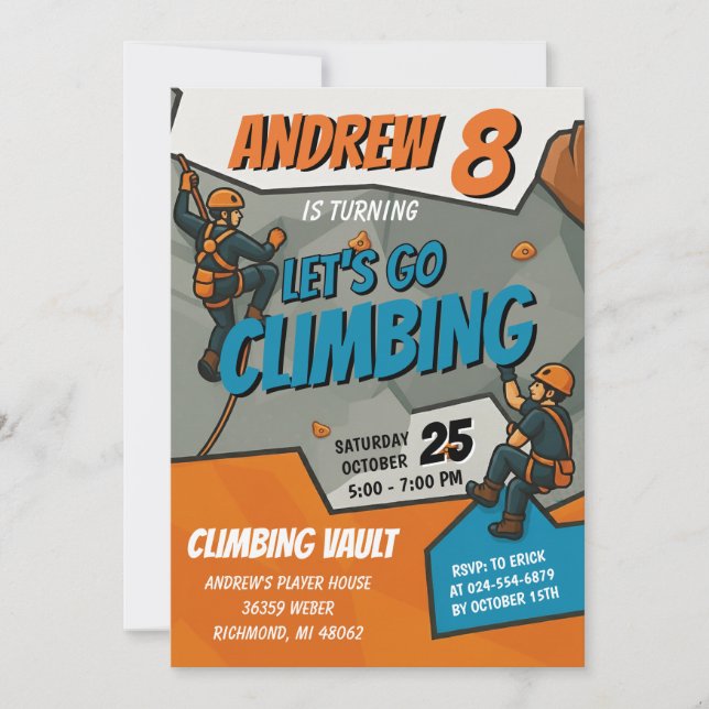 Personal Rock Climbing Birthday Party Invitation (Front)