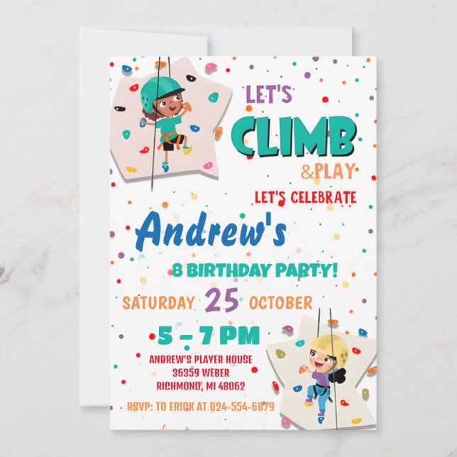 Personal Rock Climbing Birthday Party Invitation (Front)