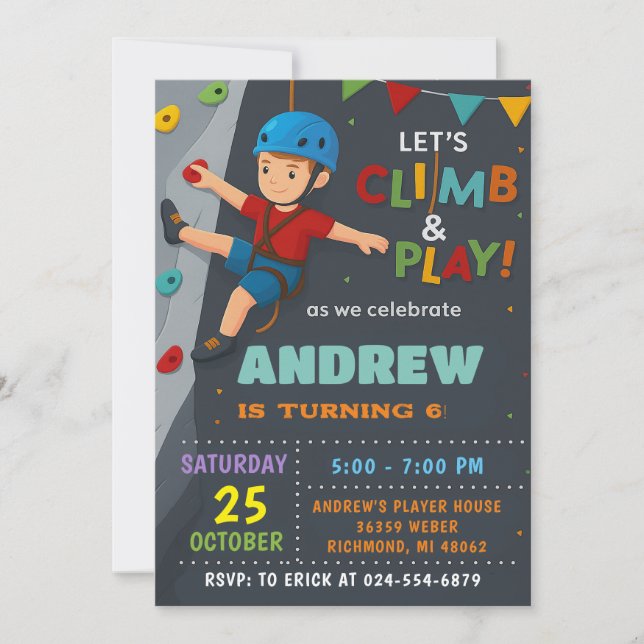 Personal Rock Climbing Birthday Party Invitation (Front)