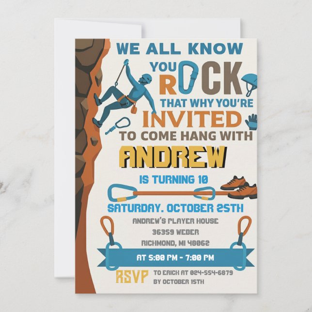 Personal Rock Climbing Birthday Party Invitation (Front)