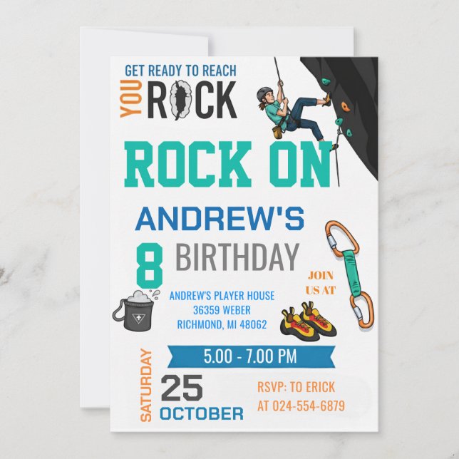 Personal Rock Climbing Birthday Party Invitation (Front)