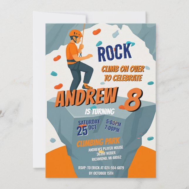 Personal Rock Climbing Birthday Party Invitation (Front)