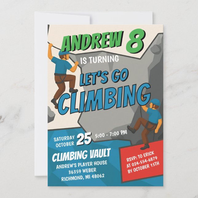 Personal Rock Climbing Birthday Party Invitation (Front)