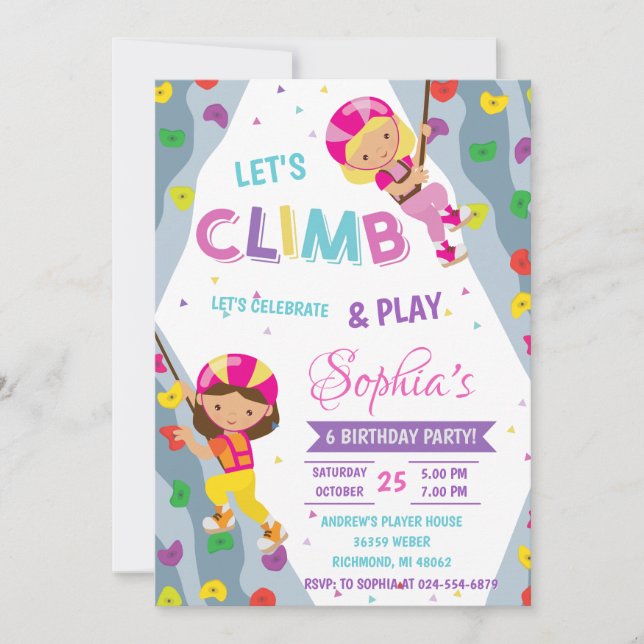 Personal Rock Girl Climbing Adventure Birthday Invitation (Front)