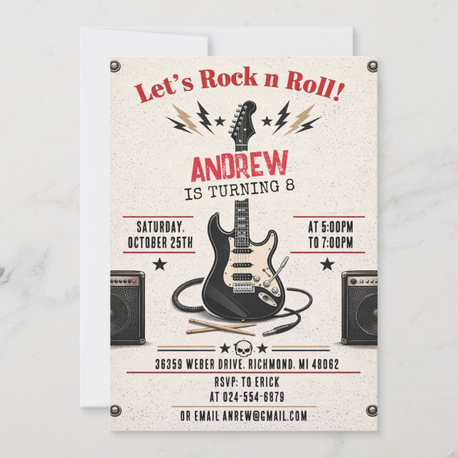 Personal Rock n Roll Star Birthday Invitation (Front)