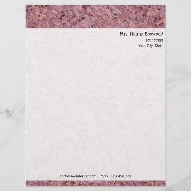 Personal Rock Texture with Return Address Personalised Letterhead (Front)