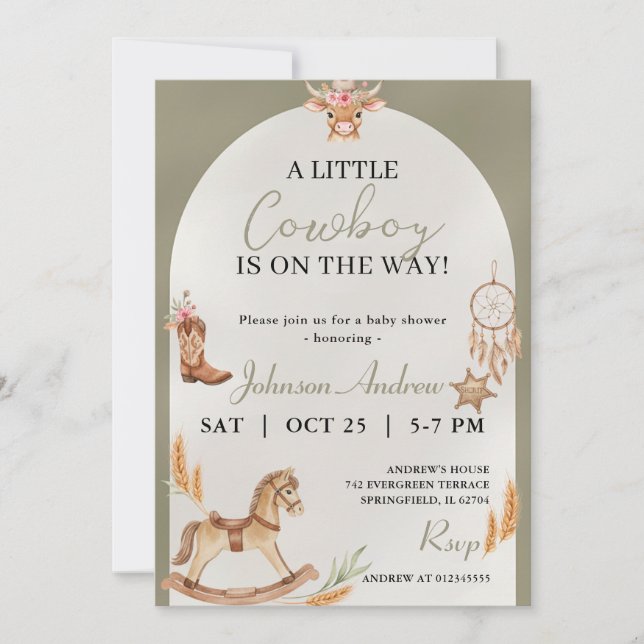 Personal rodeo Cowboy baby shower Invitation (Front)