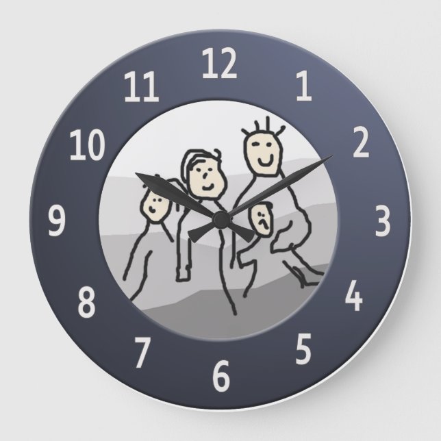 Personal Round Blue Frame Custom Photo Large Clock (Front)
