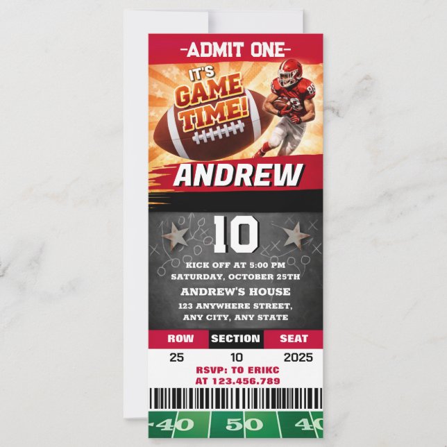Personal Rugby birthday Ticket For boy Invitation (Front)