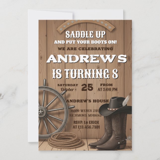 Personal Rustic Western Cowboy Birthday Invitation (Front)