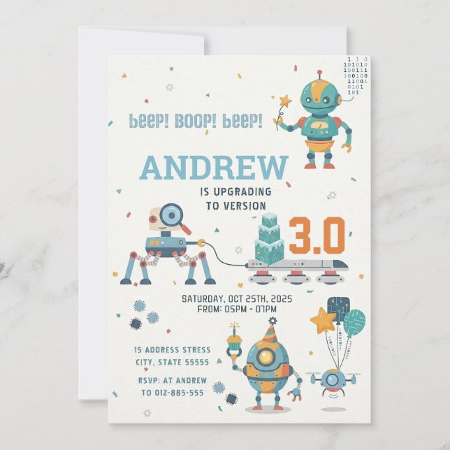 Personal science robots birthday  invitation (Front)