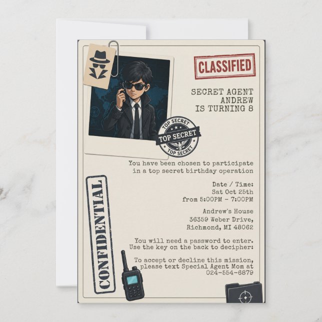 Personal Secret Agent Birthday Invitation (Front)