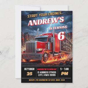 Personal Semi Truck Birthday for boy Invitation