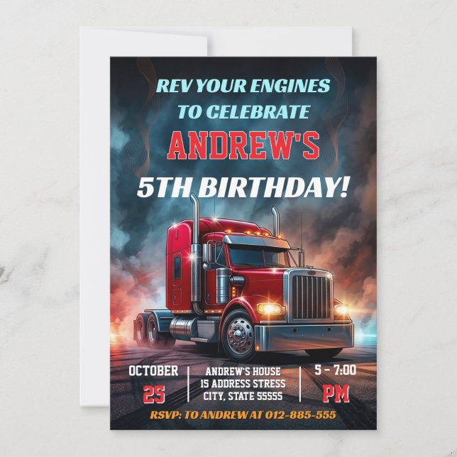 Personal Semi Truck Birthday Invitation (Front)