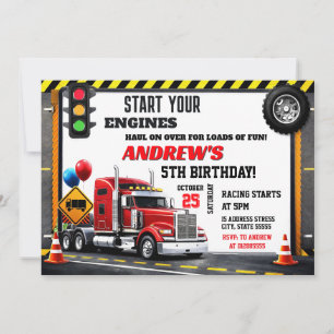 Personal Semi Truck Birthday Invitation for boy